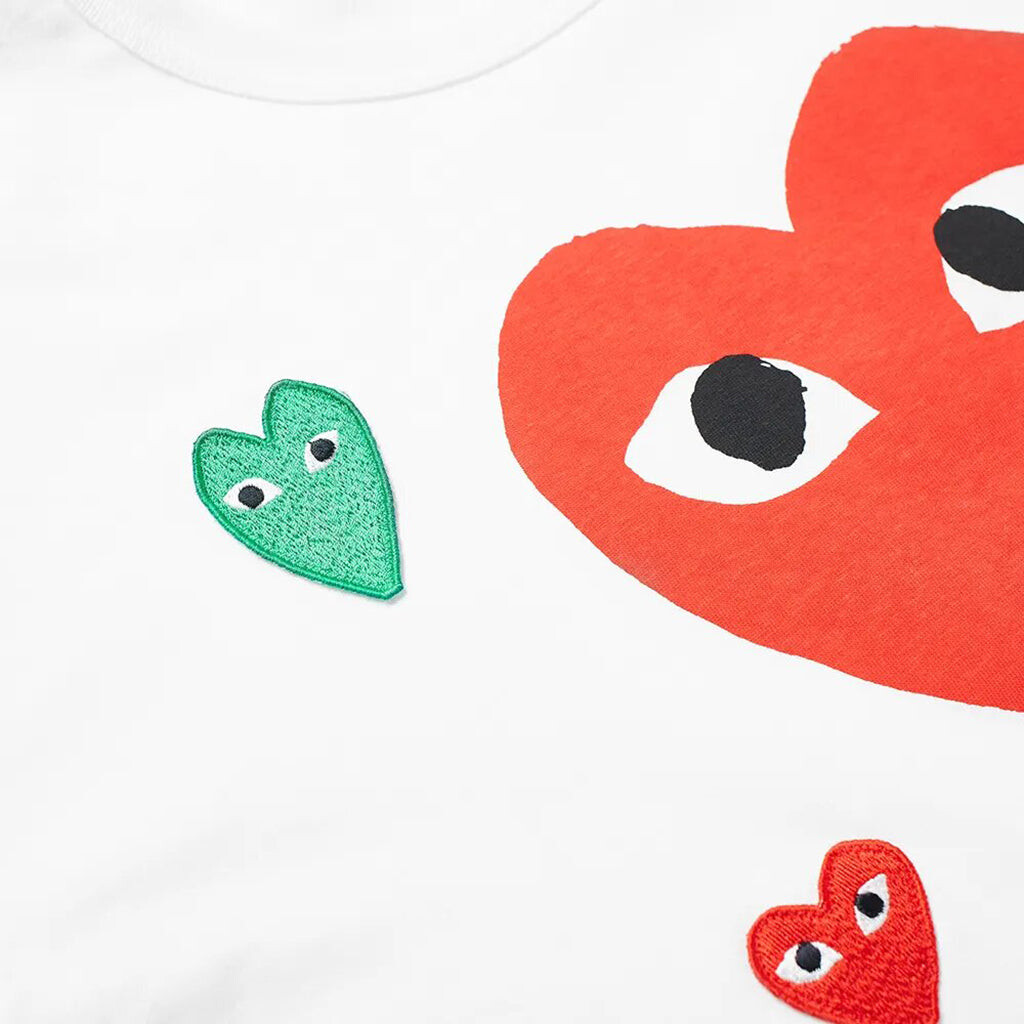 Красная футболка с яркими сердечками Comme Des Garcon, белый — фото 2