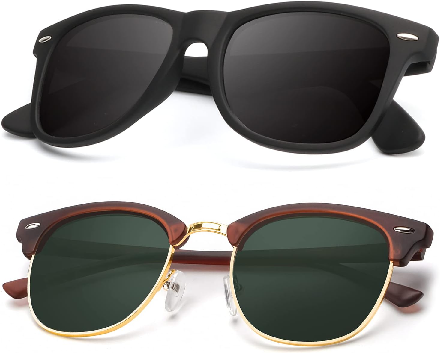 

Поляризованные солнцезащитные очки KALIYADI для мужчин и женщин, полуободковая оправа, солнцезащитные очки для вождения, блокирующие УФ-излучение, B09-(2 Pack) Matte Brown | G15 | Golden Rim / Matte Black