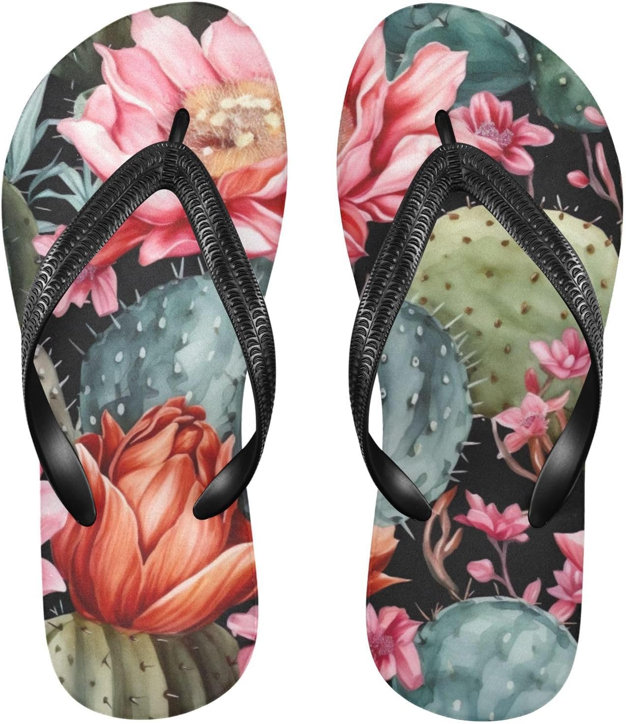 

Шлепанцы с цветочным рисунком кактусов, пляжные летние повседневные сандалии для женщин и мужчин, обувь для душа, размер XS Kfbe, Cactus Flowers