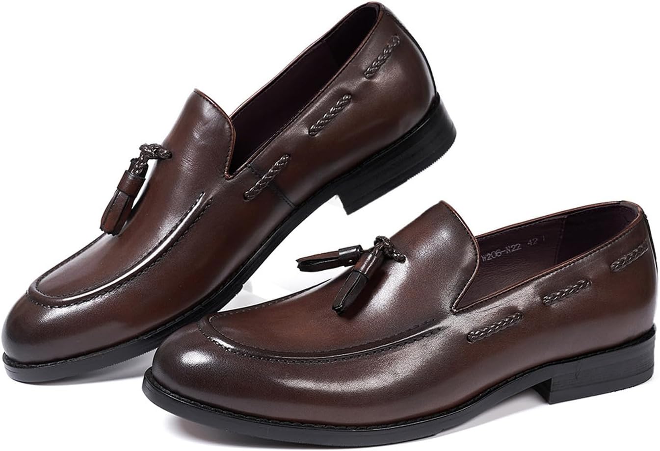 Мужские лоферы Santimon Slip On с кисточками, формальные туфли из натуральной кожи с остроконечным носком, мокасины Business Casual, для выпускного, свадьбы, пенни-лоферы, удобные модные туфли к смокингу для мужчин, коричневый — фото 4