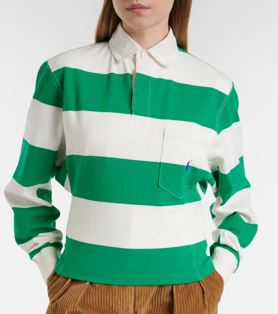 Полосатая хлопковая трикотажная рубашка-поло Polo Ralph Lauren, зеленый — фото 3