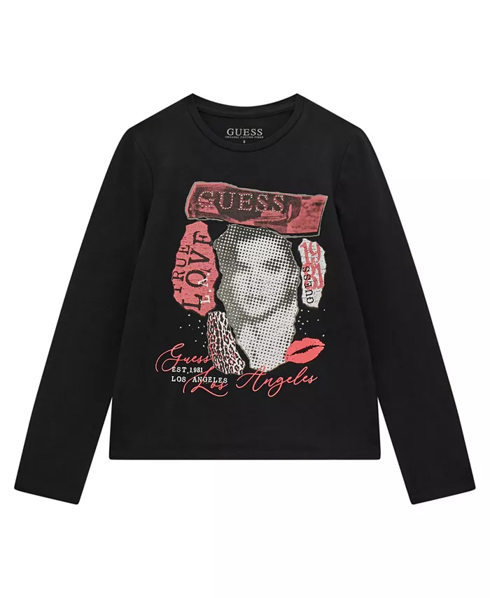 

Футболка с длинным рукавом и принтом для девочек Guess, черный