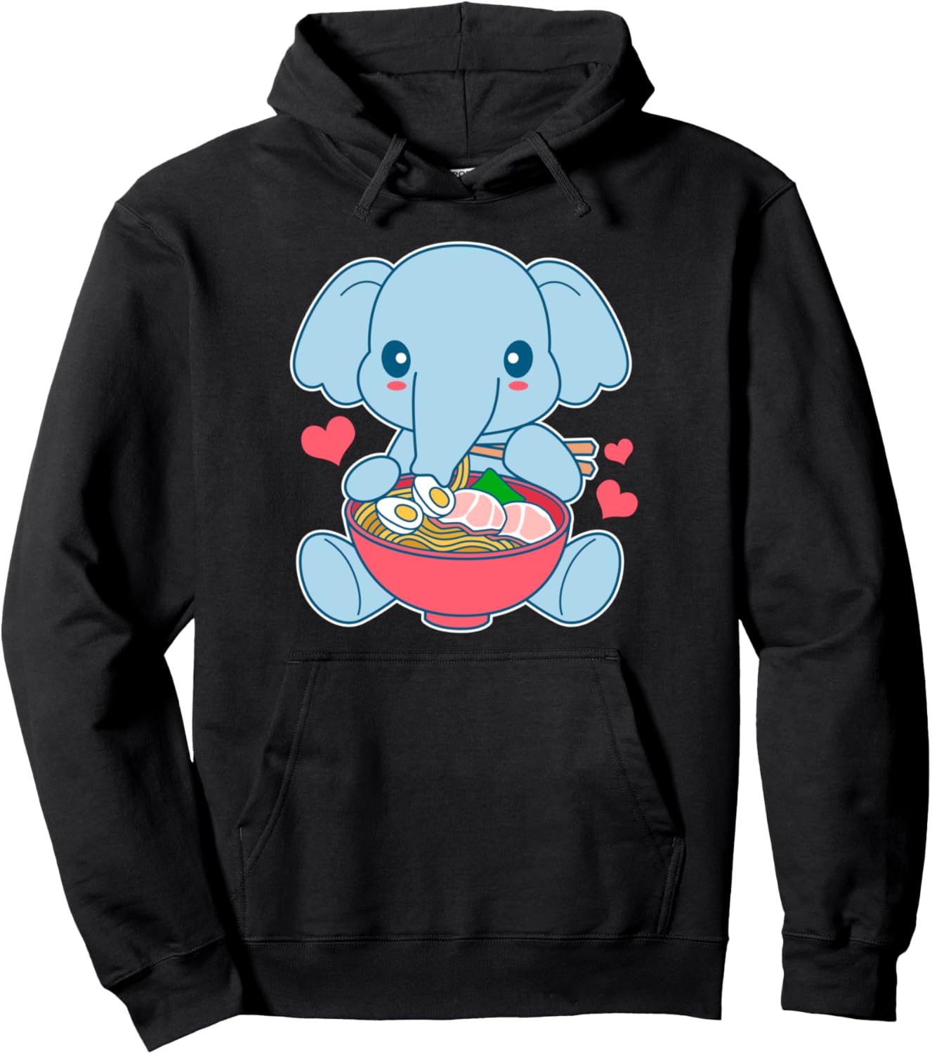 

Милый кавайный слоник, поедающий рамен из миски. Толстовка Cute Elephant Gifts For Kids And Adults, черный