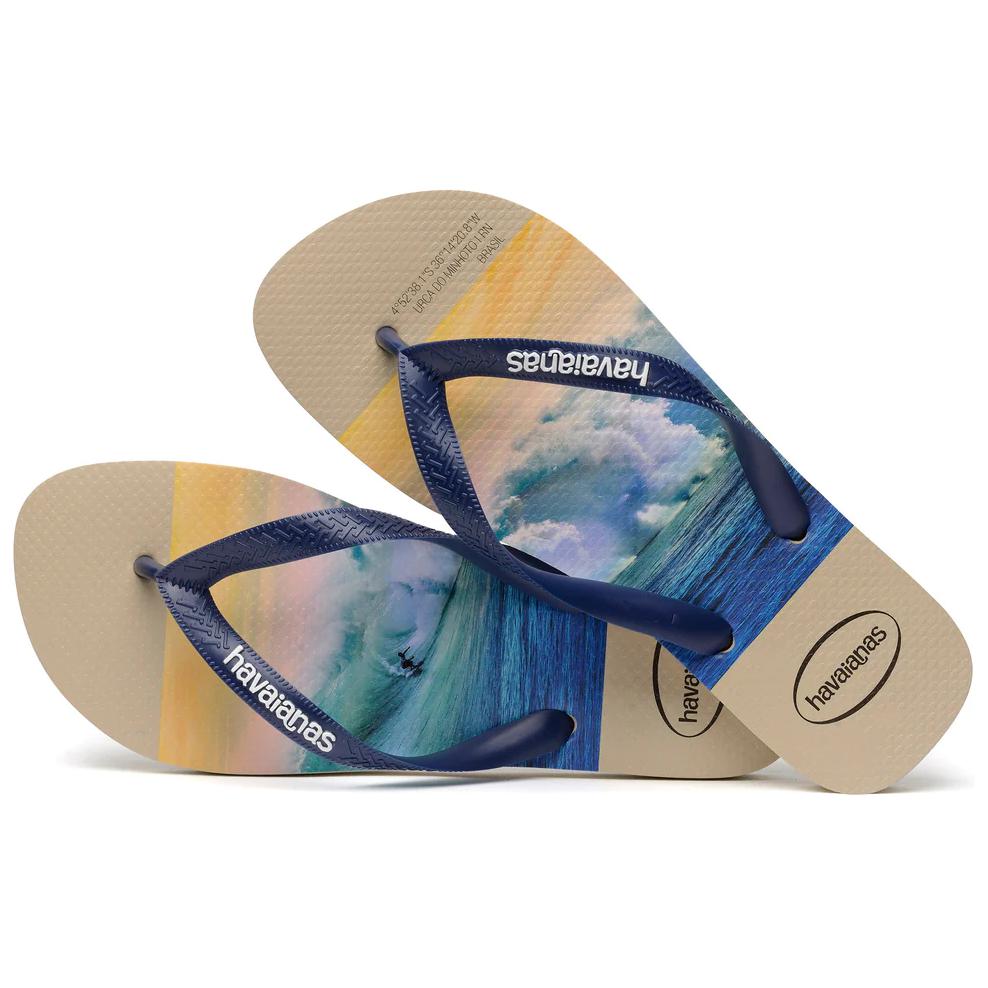 Скользостойкие износостойкие шлепанцы мужские синие бежевые Havaianas — фото 3