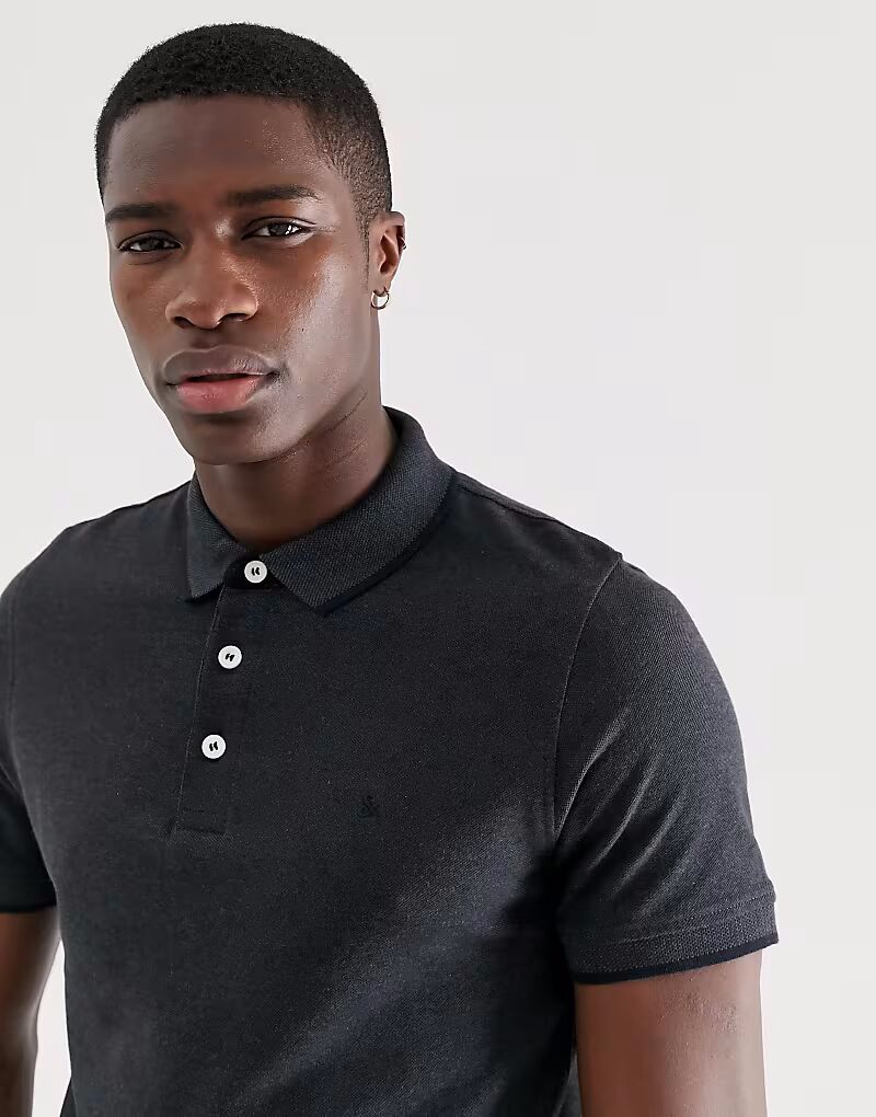 

Поло Jack & Jones Essentials облегающего кроя с логотипом из пике темно-серого цвета
