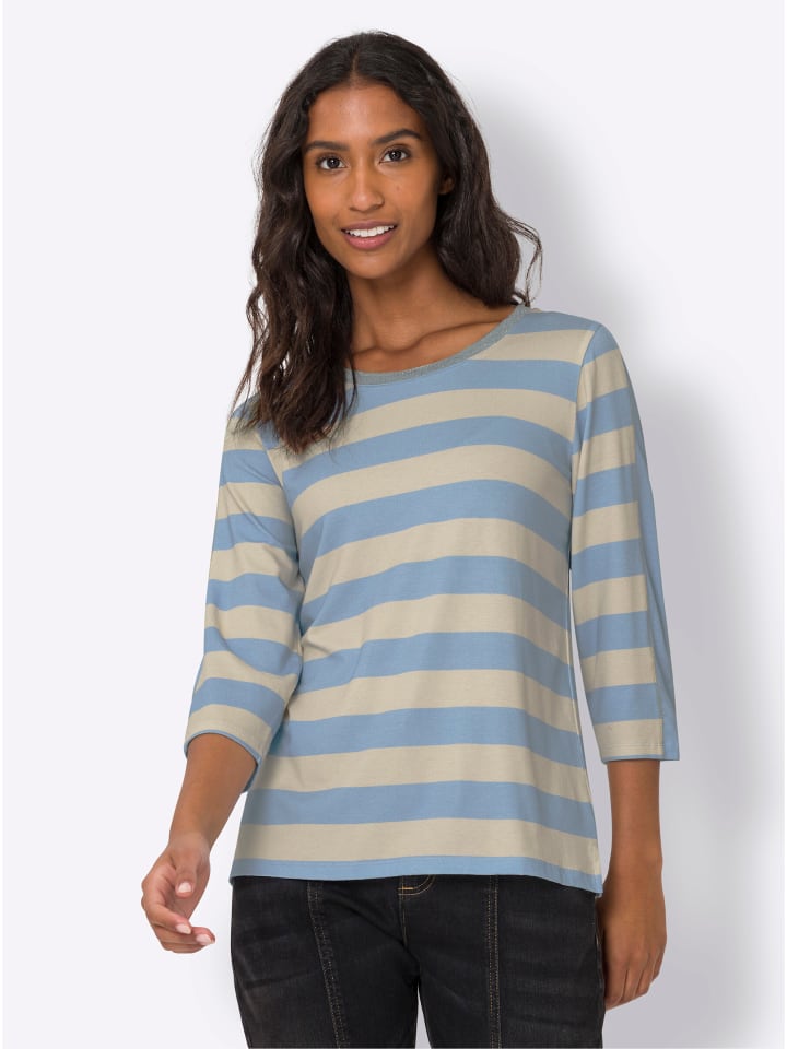 

Рубашка с рукавами 3/4 в полоску цвета ледяного голубого и цвета слоновой кости Heine