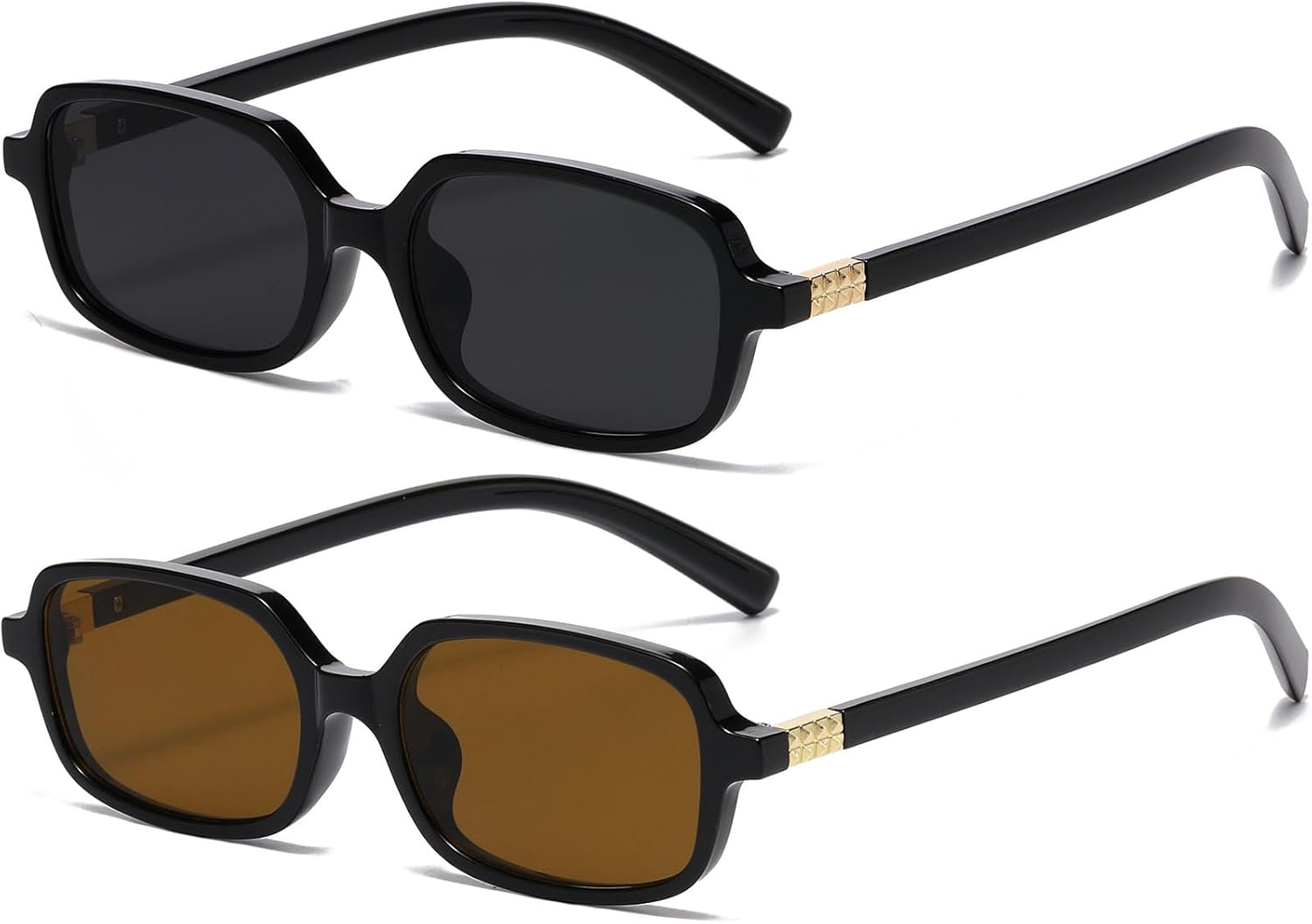 

Солнцезащитные очки AIEYEZO в стиле ретро, ​​прямоугольные, для женщин, модные квадратные солнцезащитные очки, стильные винтажные очки в маленькой оправе, 2 Pack (Black/Grey + Black/Brown)