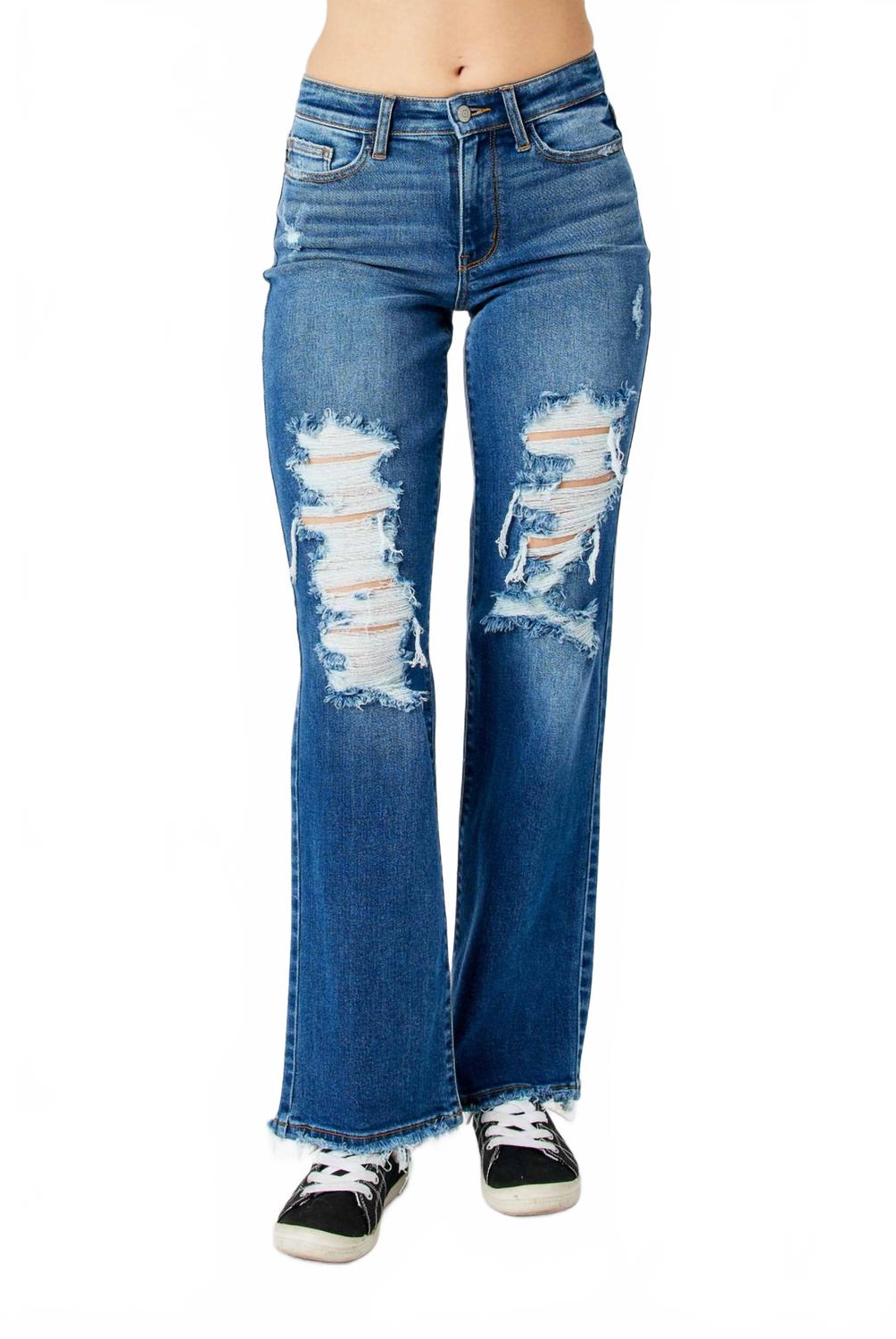 

Женские потертые папины джинсы в синем цвете Judy Blue