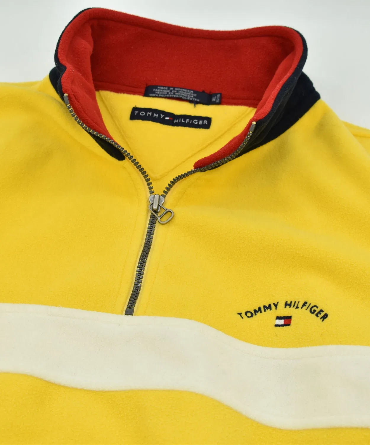Винтажный флисовый пуловер Tommy Hilfiger с полузастежкой, желтый — фото 3