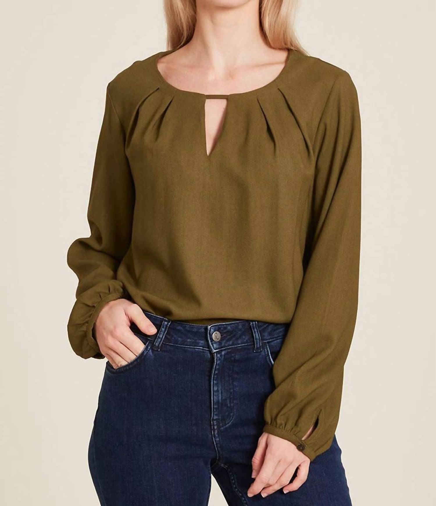 

Шелковая блузка с длинным рукавом в цвете «песто» Tranquillo, Pesto