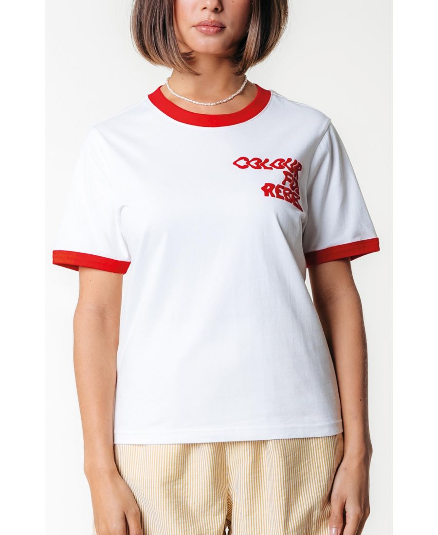 

Женская футболка свободного кроя с логотипом и волнообразным звоном Colourful Rebel, White, Белый, Женская футболка свободного кроя с логотипом и волнообразным звоном Colourful Rebel, White