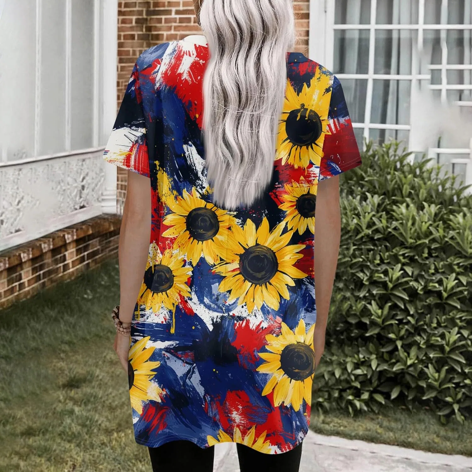 Футболка с американским флагом, женская, короткий рукав, V-образный вырез, 3-multicolor — фото 2