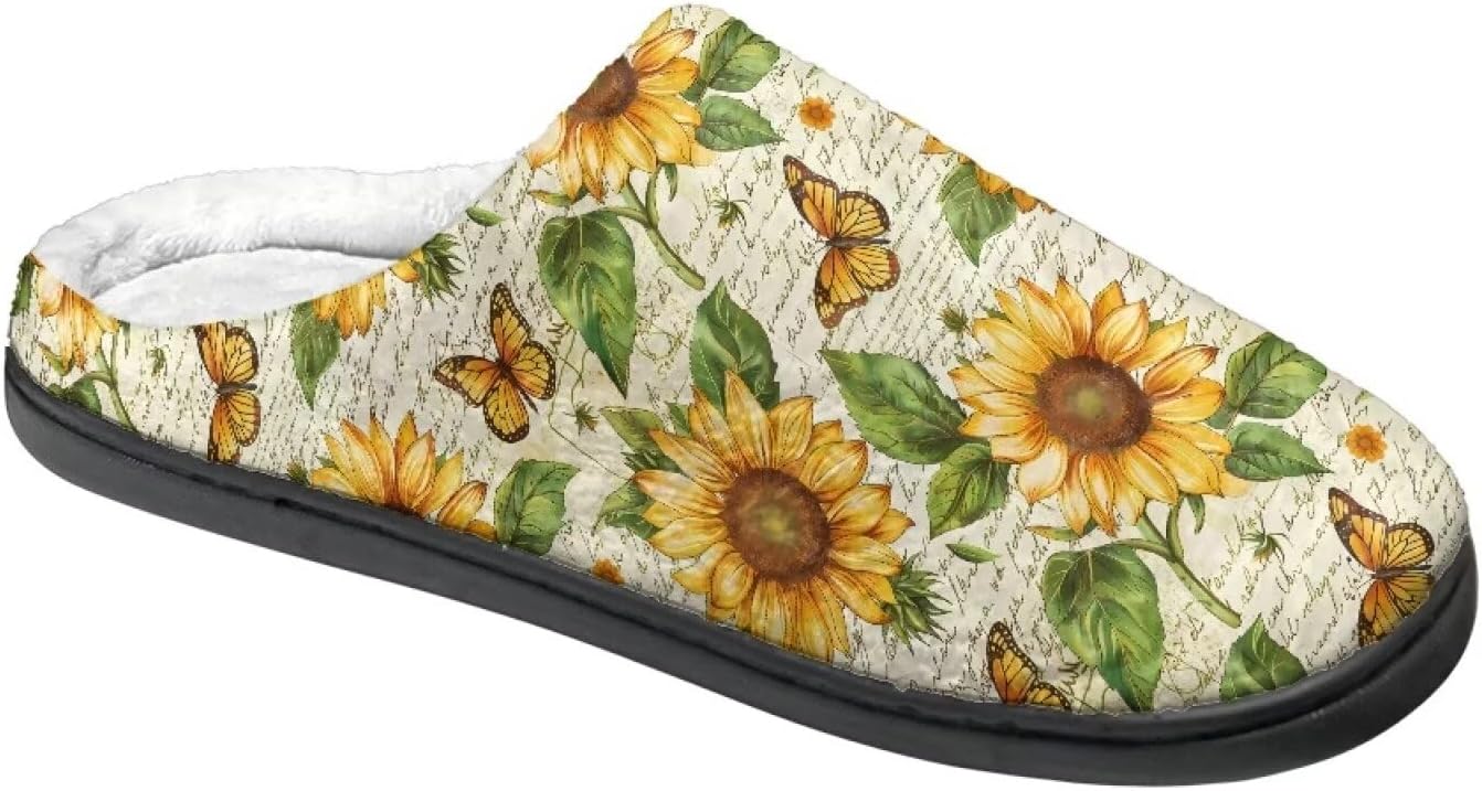 

Тапочки для женщин и мужчин, домашние мягкие плюшевые тапочки с мемори-пеной, теплые Rweroyiu, Sunflower Butterfly