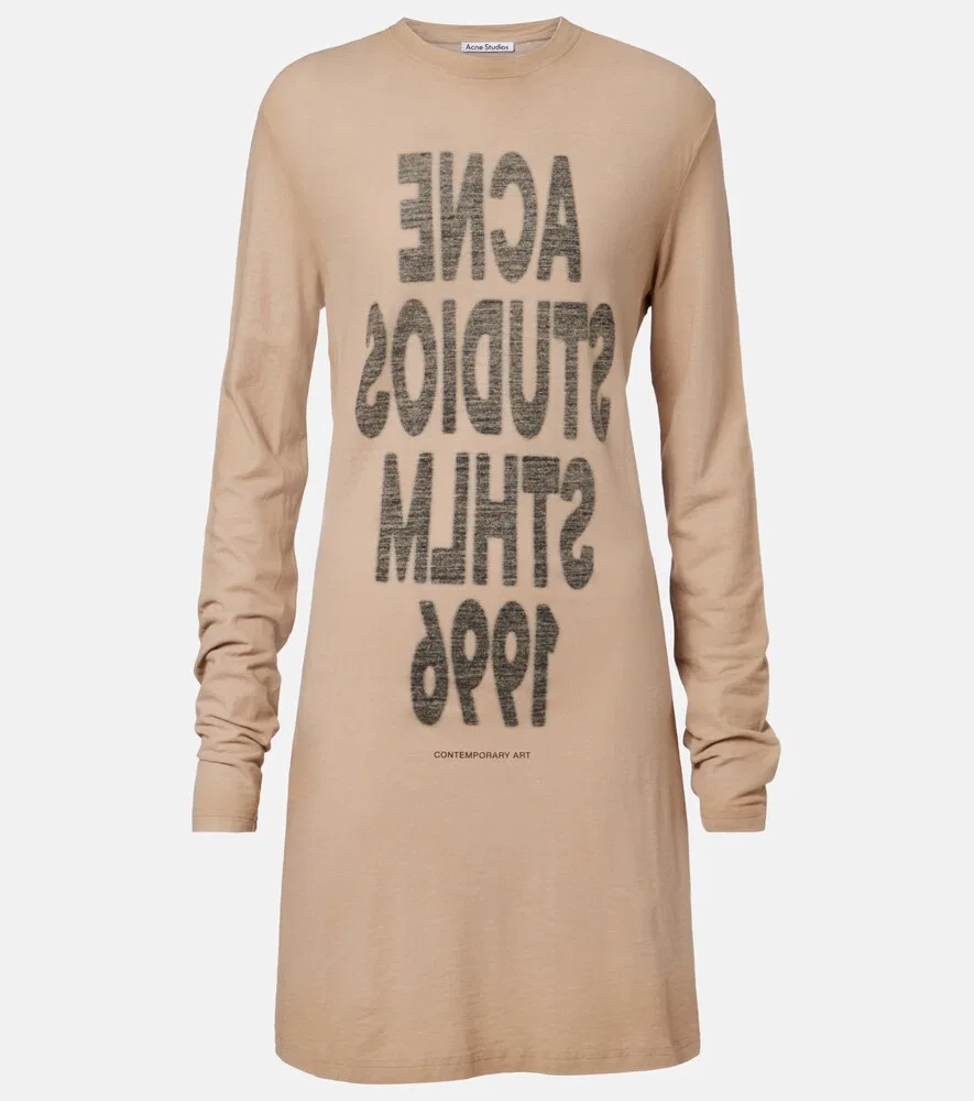 Мини-платье из хлопкового трикотажа с логотипом Acne Studios, бежевый