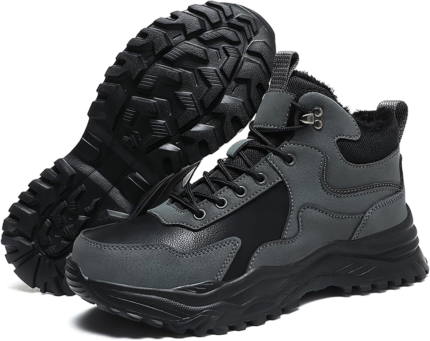 

Мужские замшевые ботинки на шнуровке с высокой платформой для походов, удобные с круглым носком, полностью на меховой подкладке, высокие, противоскользящие зимние ботинки для треккинга, путешествий и повседневной носки Hdfdb, серый