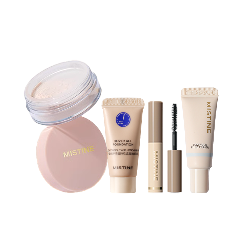 

Mistine Набор для пробного макияжа лица foundation blue shield 5г + рассыпчатая пудра 2г + тушь для ресниц 2г + база под макияж 5г