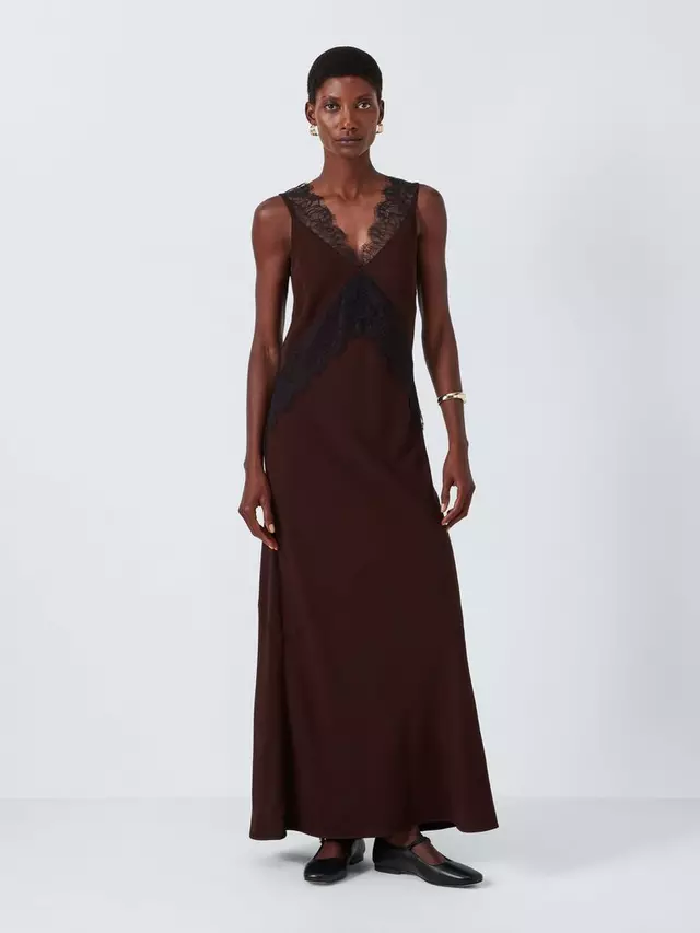 

Платье John Lewis Lace Slip Midaxi, цвет berry