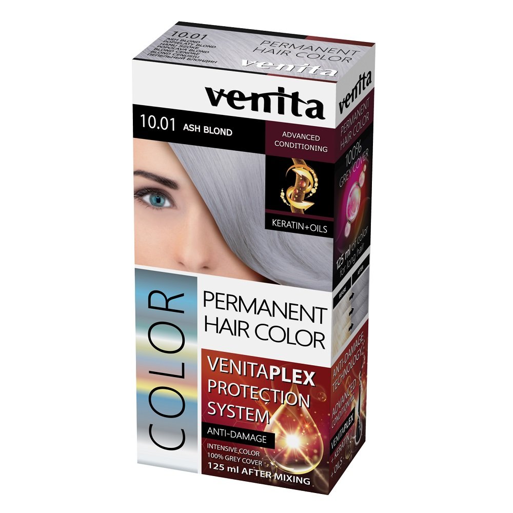 

Venita, Plex Protection System Permanent Hair Color, краска для волос с системой защиты цвета 10.01 Пепельный Блондин