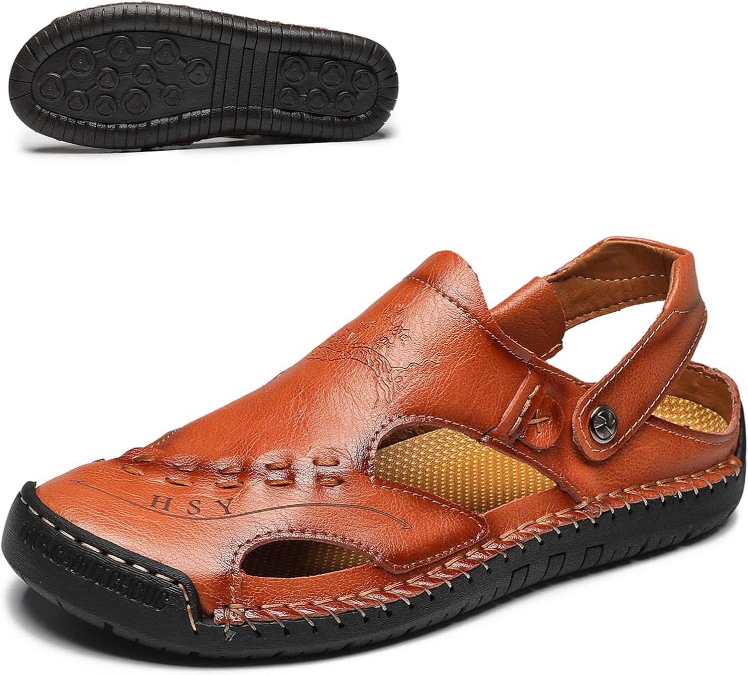 

Мужские летние сандалии из кожи с закрытым носком, повседневные рыбальские сандалии для прогулок на улице Mixsnow, коричневый