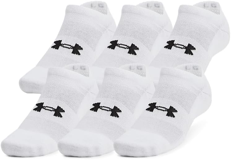 

Under Armour Unisex-Adult тренировочные хлопковые носки No Show, 6 пар, (100) White/White/Black