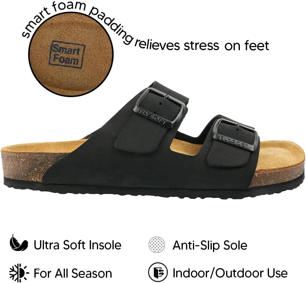 

Мужские сандалии из 100% натуральной кожи - удобная амортизированная подошва Smart Foam, слипоны для повседневного летнего ношения, регулируемая посадка, прочная противоскользящая подошва Fly Soft, черный