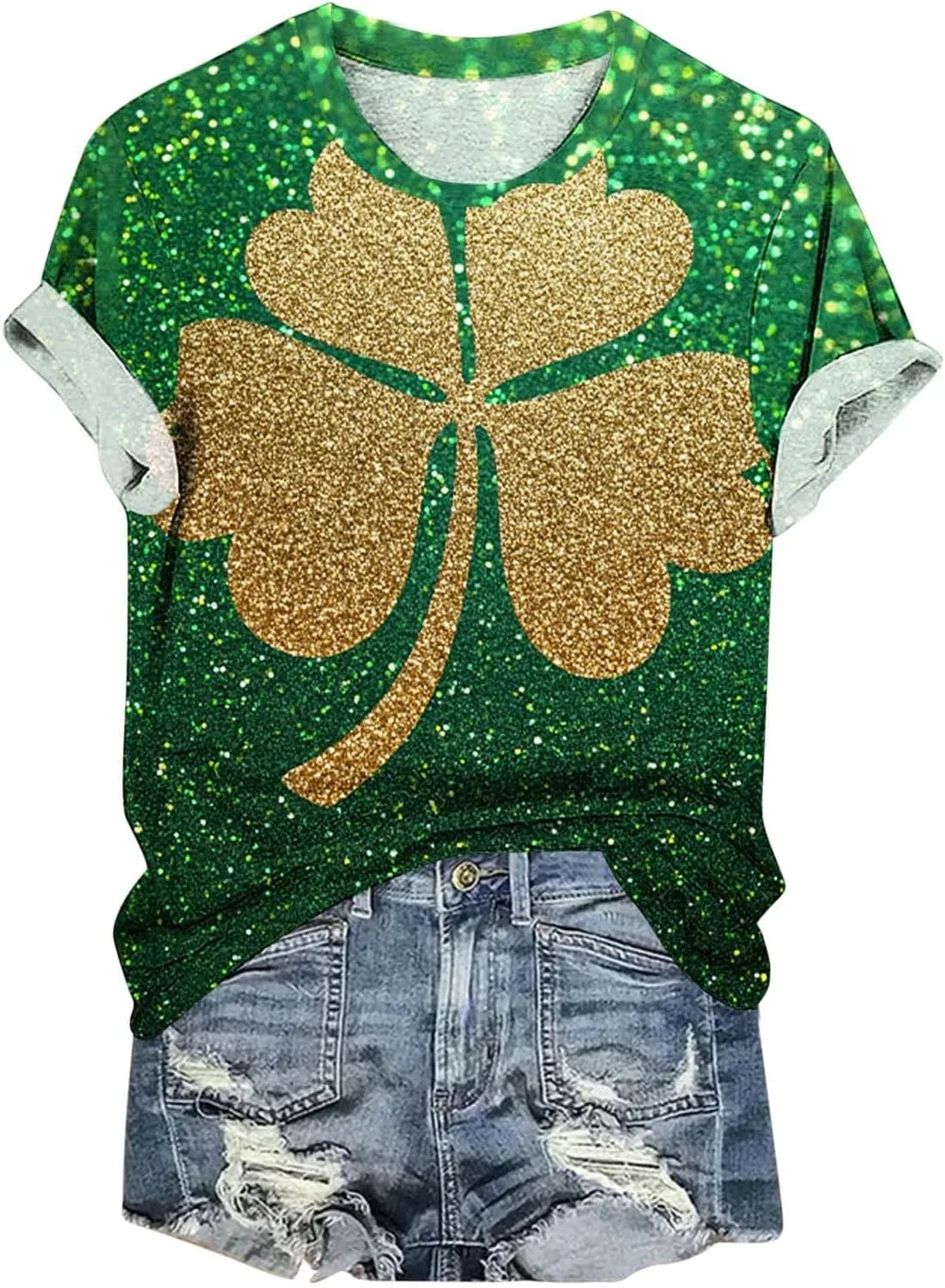 Футболка с принтом клевера для женщин, St Patricks Day, Plus Size