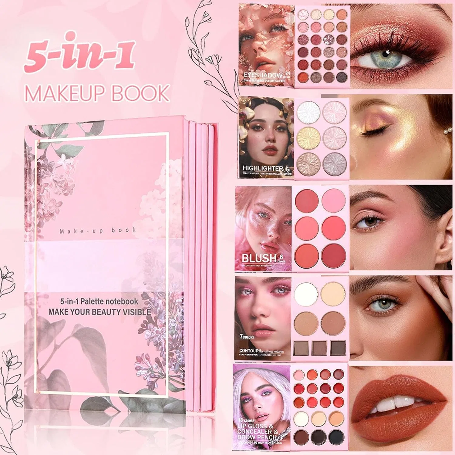 Палетка теней для век 24 цвета, Makeup Palette, 6 оттенков хайлайтера — фото 4