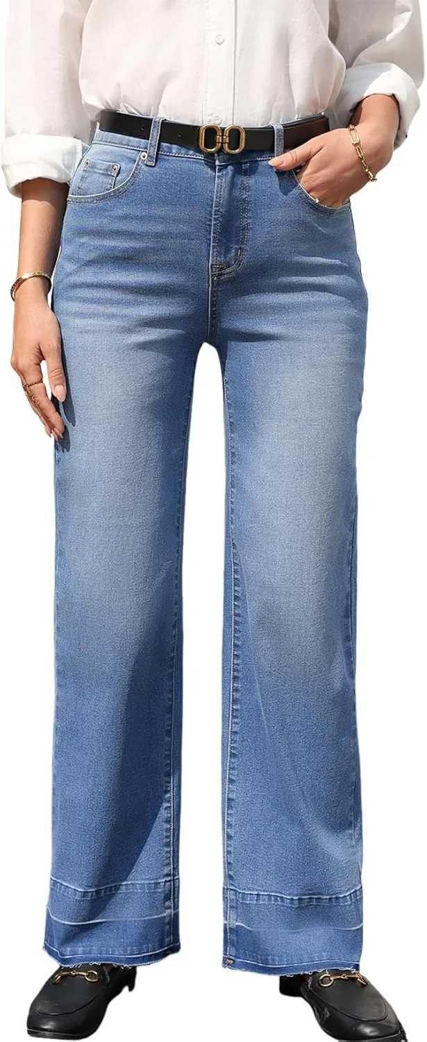 

Женские джинсы прямые с высокой посадкой и необработанным краем Opemiby