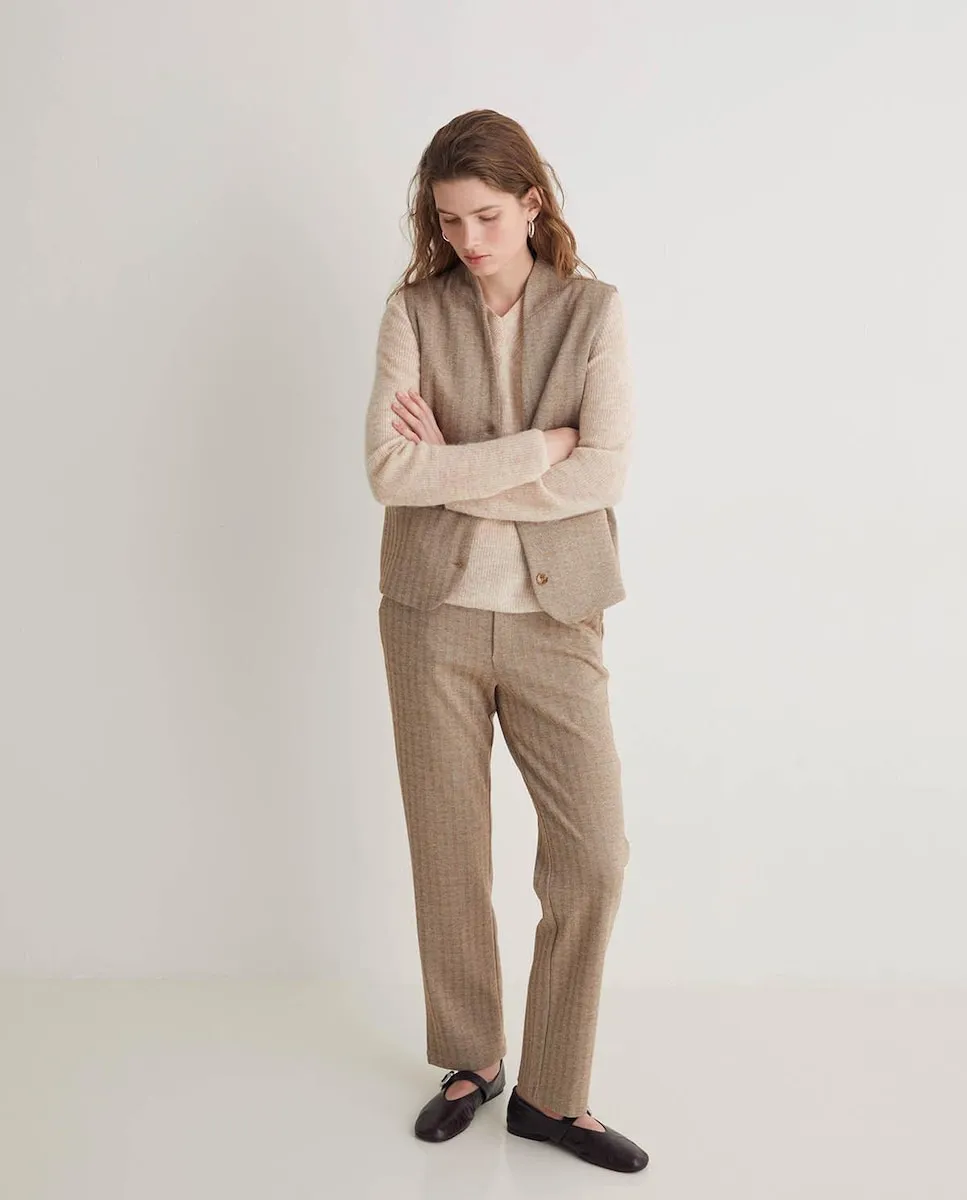 

Женские прямые брюки regular fit с узором «елочка» Yerse, песочный