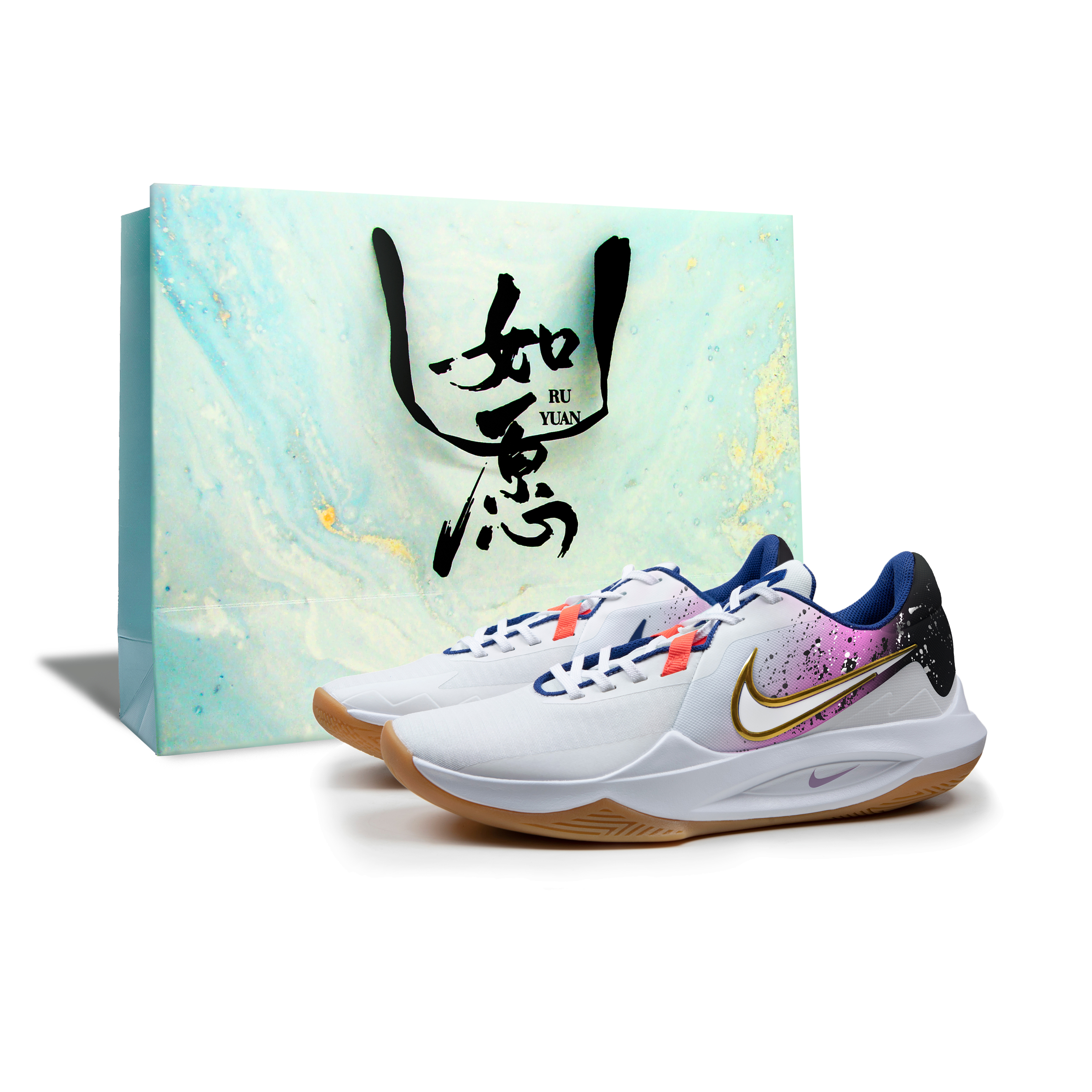 

Nike Баскетбольные кроссовки Precision 6 с низким верхом, противоскользящие, износостойкие, мужские, белые, фиолетовые