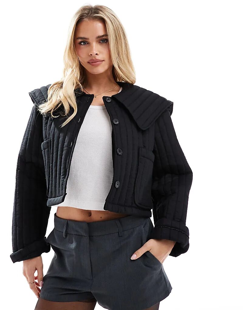 

Стеганая куртка с воротником черного цвета ASOS