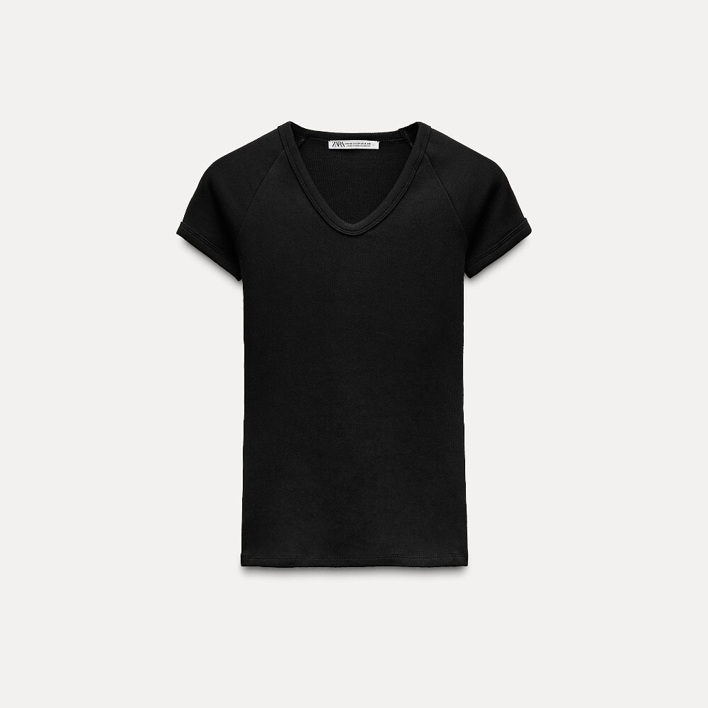 

Футболка Zara V-neck Ribbed, черный