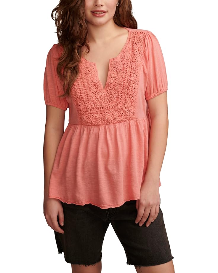 

Топ Lucky Brand Crochet Yoke Babydoll, цвет Peach Blossom