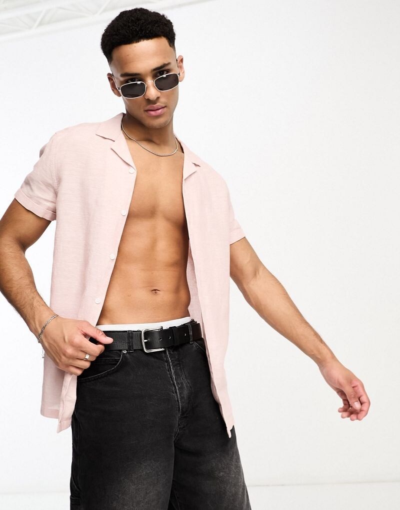 

Розовая льняная рубашка с закатанными рукавами ASOS DESIGN Regular