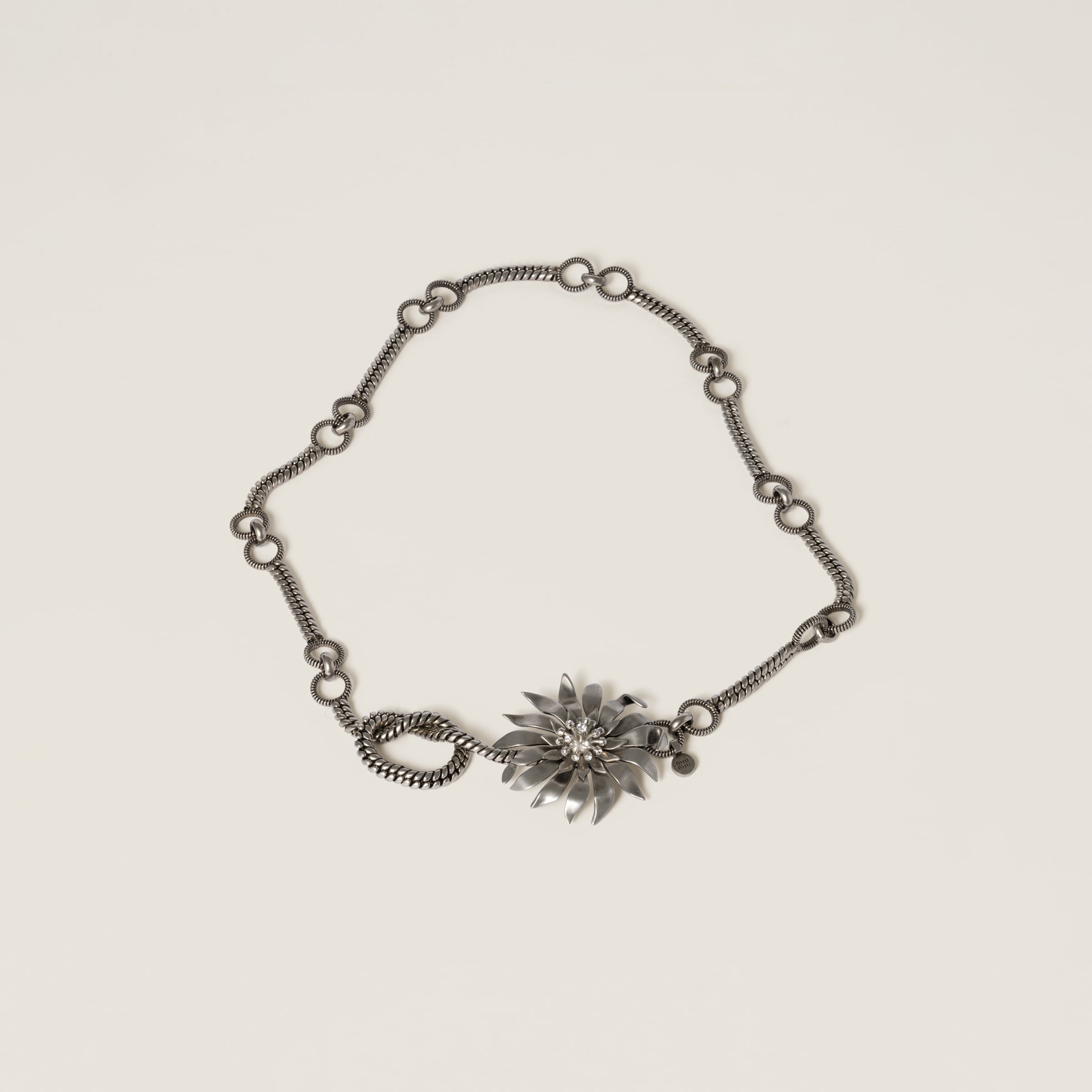 

Металлический ремень с кристаллами MIU MIU, серебряный