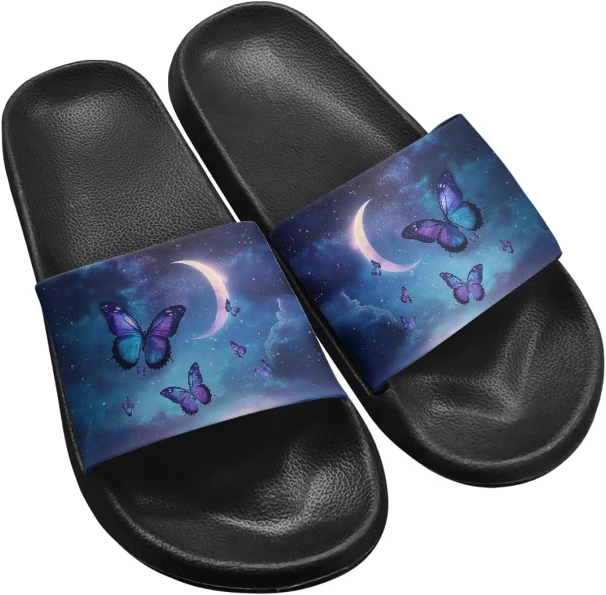 

Женские шлепанцы Jeiento с открытым носком, сандалии-бабочки, нескользящая резиновая подошва, для душа, ванной, пляжа, бассейна, Galaxy Butterfly
