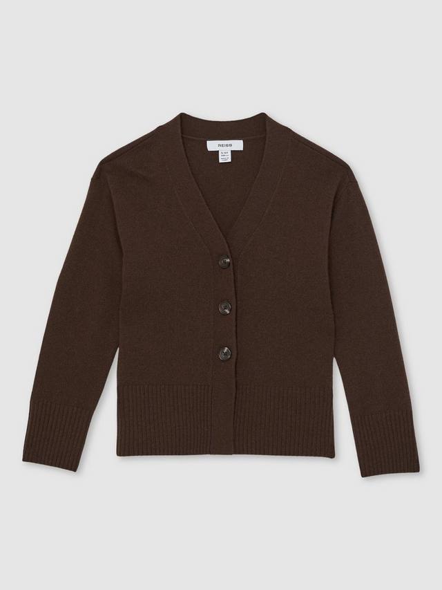 Детский кардиган Tyla из кашемировой смеси приталенного кроя Reiss, Chocolate — фото 3