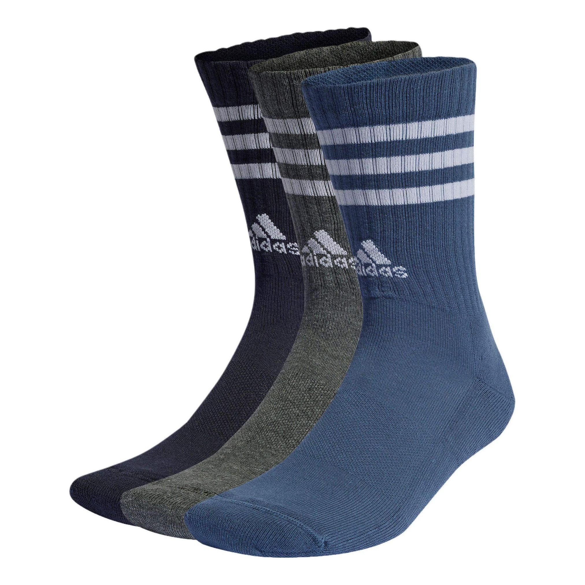 

Носки adidas 3-Stripes Cushioned Crew Socks 3 Pairs 'Black Grey Blue' IP2639, разноцветный