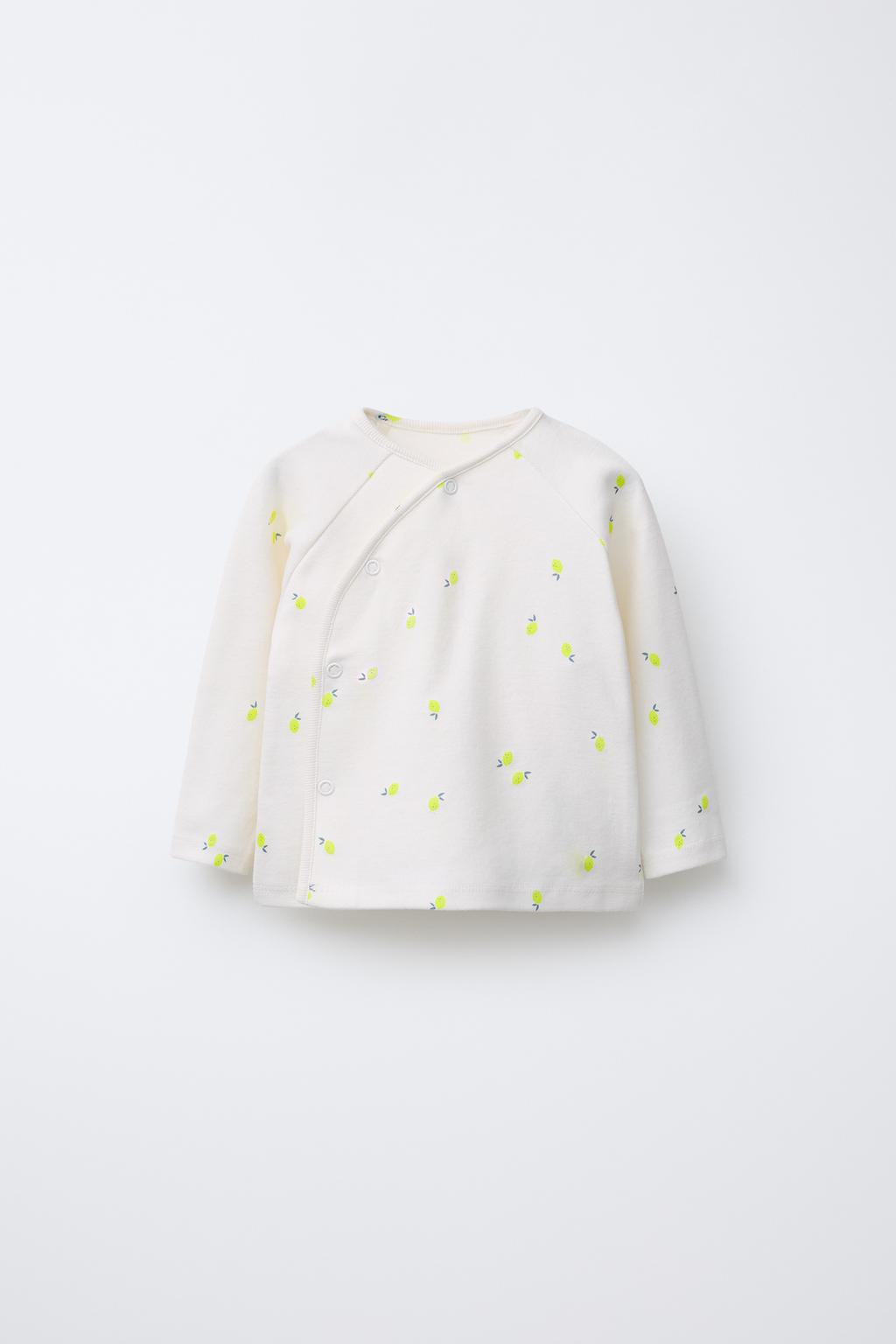 

Обернутая футболка с лимонным принтом ZARA, устрично-белый