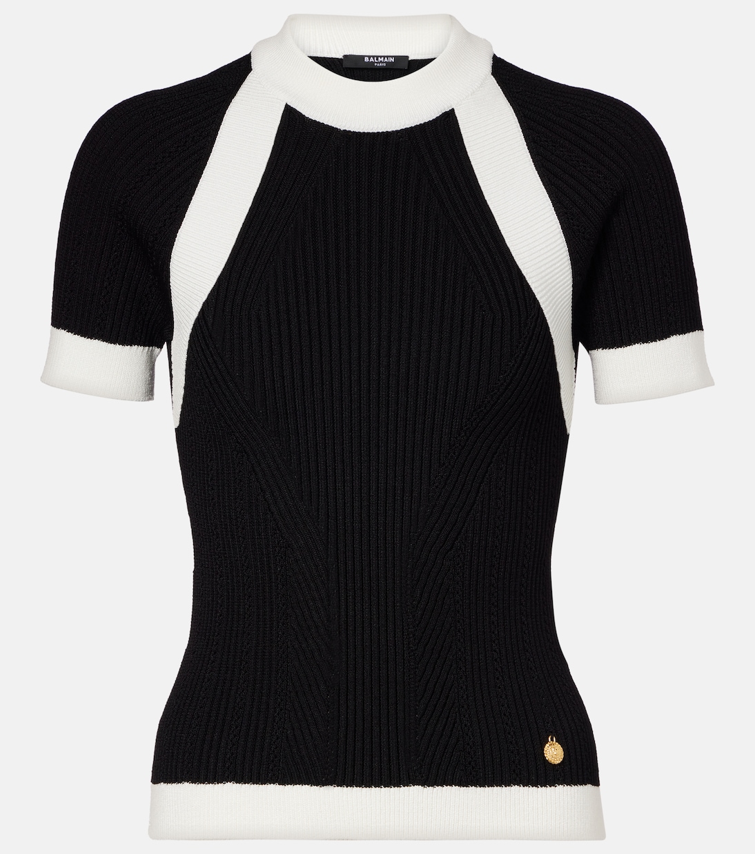 

Топ с рубчиком Balmain, Noir/Blanc