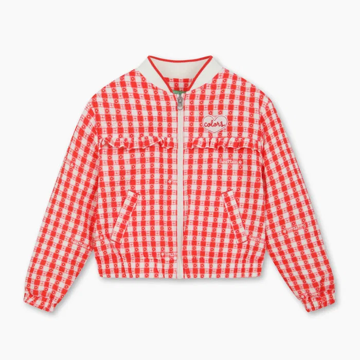 Детская куртка Flower Check, красная, от Benetton Kids — фото 2