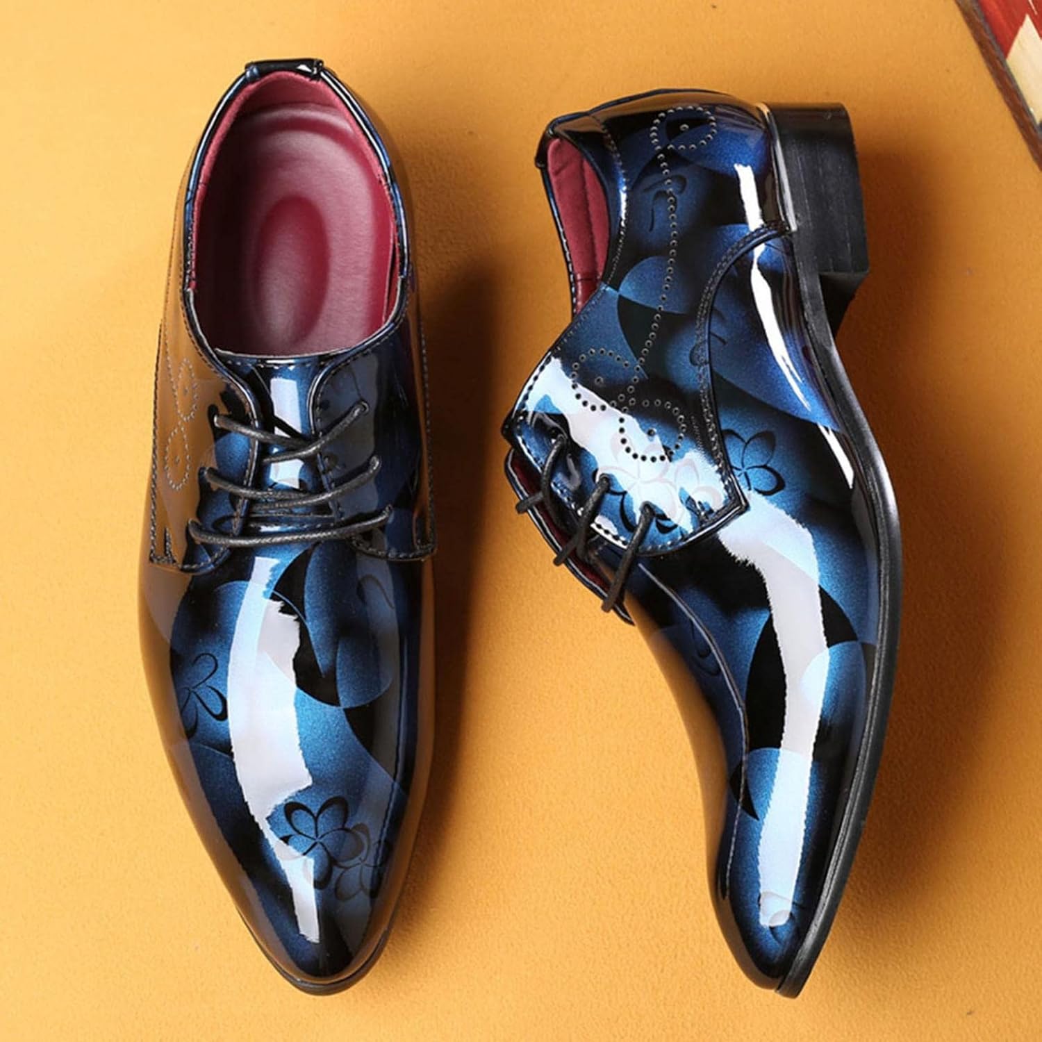Мужские классические кожаные туфли Oxfords Hbeylia, закрытые с острым носком, шнуровка, формальные деловые туфли, модные Oxfords для смокинга с крыльями, современные туфли для мужчин, для работы в офисе и свадьбы, синий — фото 4