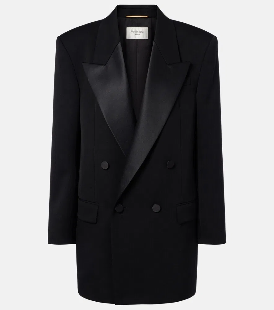 Двубортный шерстяной блейзер свободного кроя Saint Laurent, черный