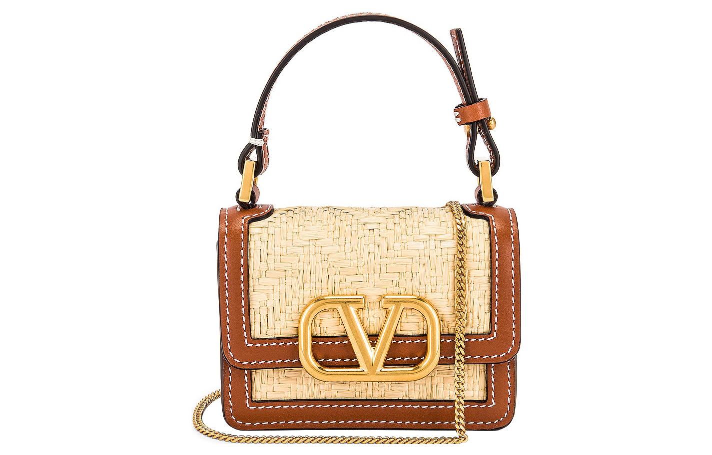 

Valentino Сумка GARAVANI из рафии с кожаной отделкой, сумка на плечо, мини-сумка для женщин, коричневая/бежевая