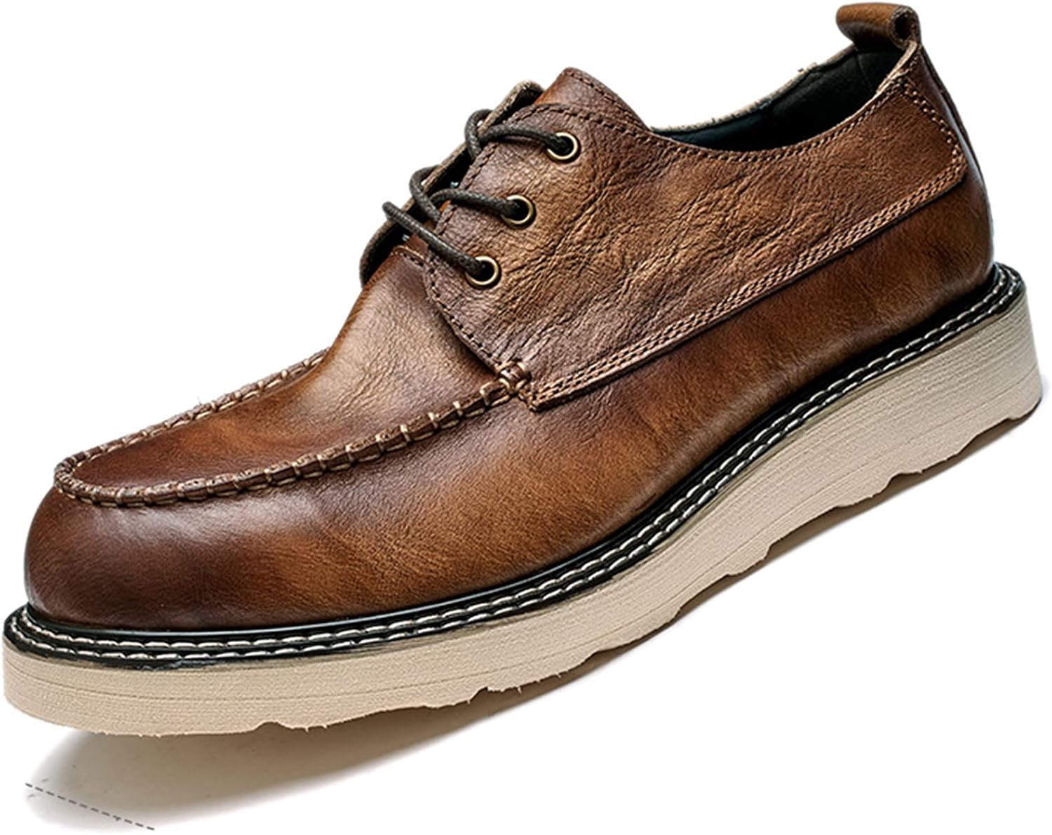 

Мужские кожаные оксфорды WKNBEU, деловые и повседневные кроссовки, дерби на шнуровке, стильные оксфорды на плоской подошве, удобные, коричневые - US8/UK7/EU40