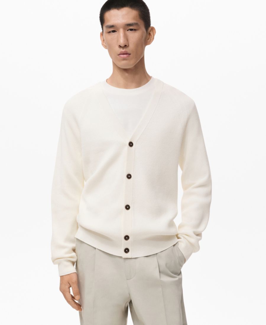 

Мужской ребристый вязаный кардиган на пуговицах MANGO, Off White