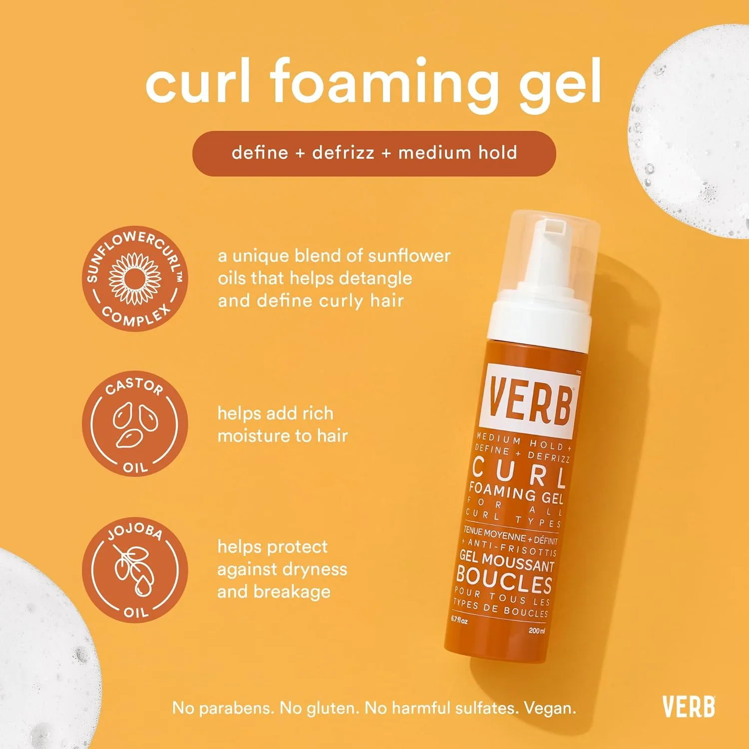 VERB Curl Foaming Gel - пенка для укладки против пушистости, для волн, локонов и кудрей, фиксирует и подчеркивает, средняя фиксация, веганская, без парабенов и вредных сульфатов 59 мл (1 шт.) — фото 3