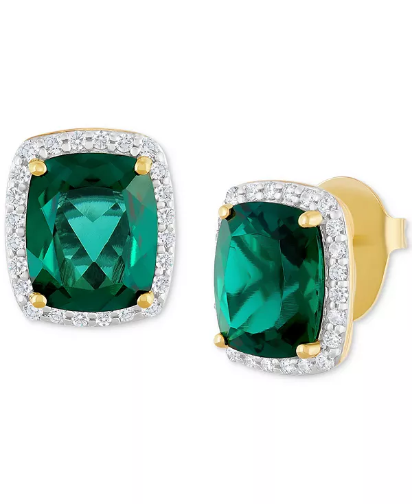 

Серьги-Гвоздики с ореолом из 14-каратного золота с выращенными в лаборатории изумрудами (7-5/8 карата) и бриллиантами (1/2 карата) Grown With Love, emerald