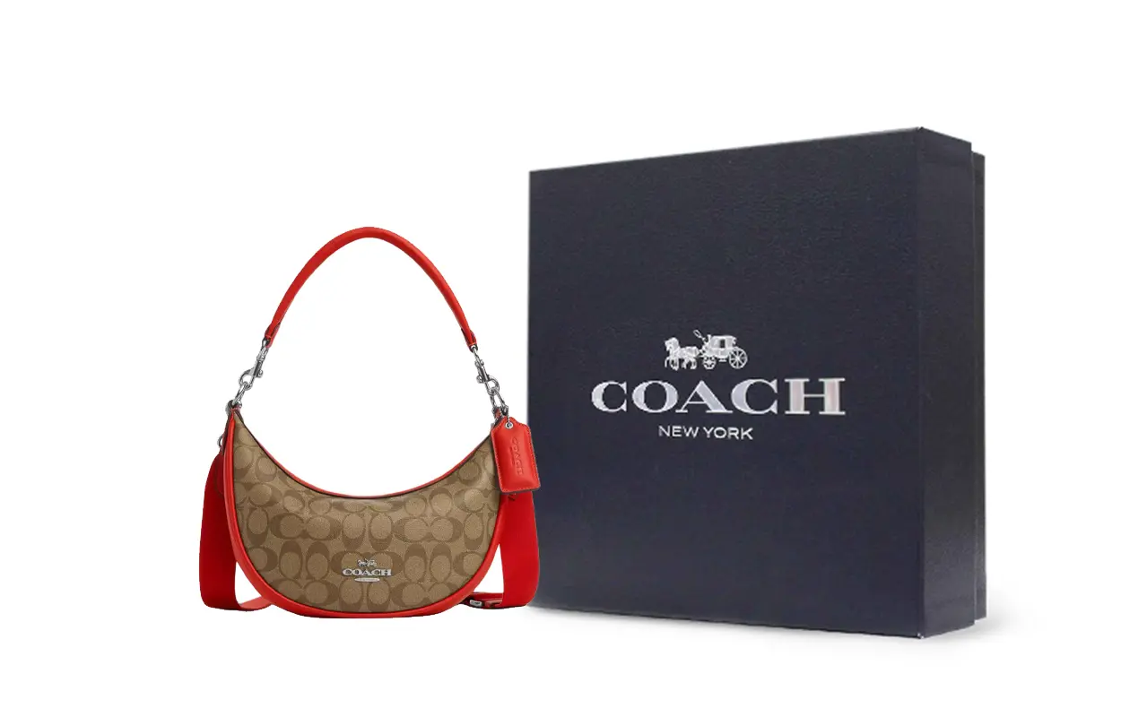 

COACH Сумка через плечо из лакированного полотна с кожаными вставками