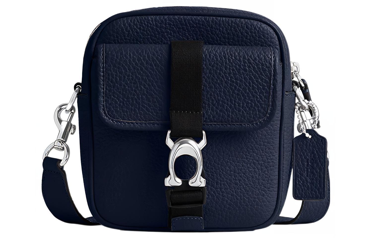 

Кожаный плечевой мини-мессенджер с тиснением, мужской морской синий COACH